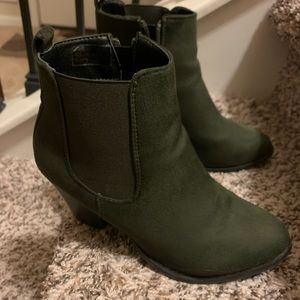 Forest green suede booties